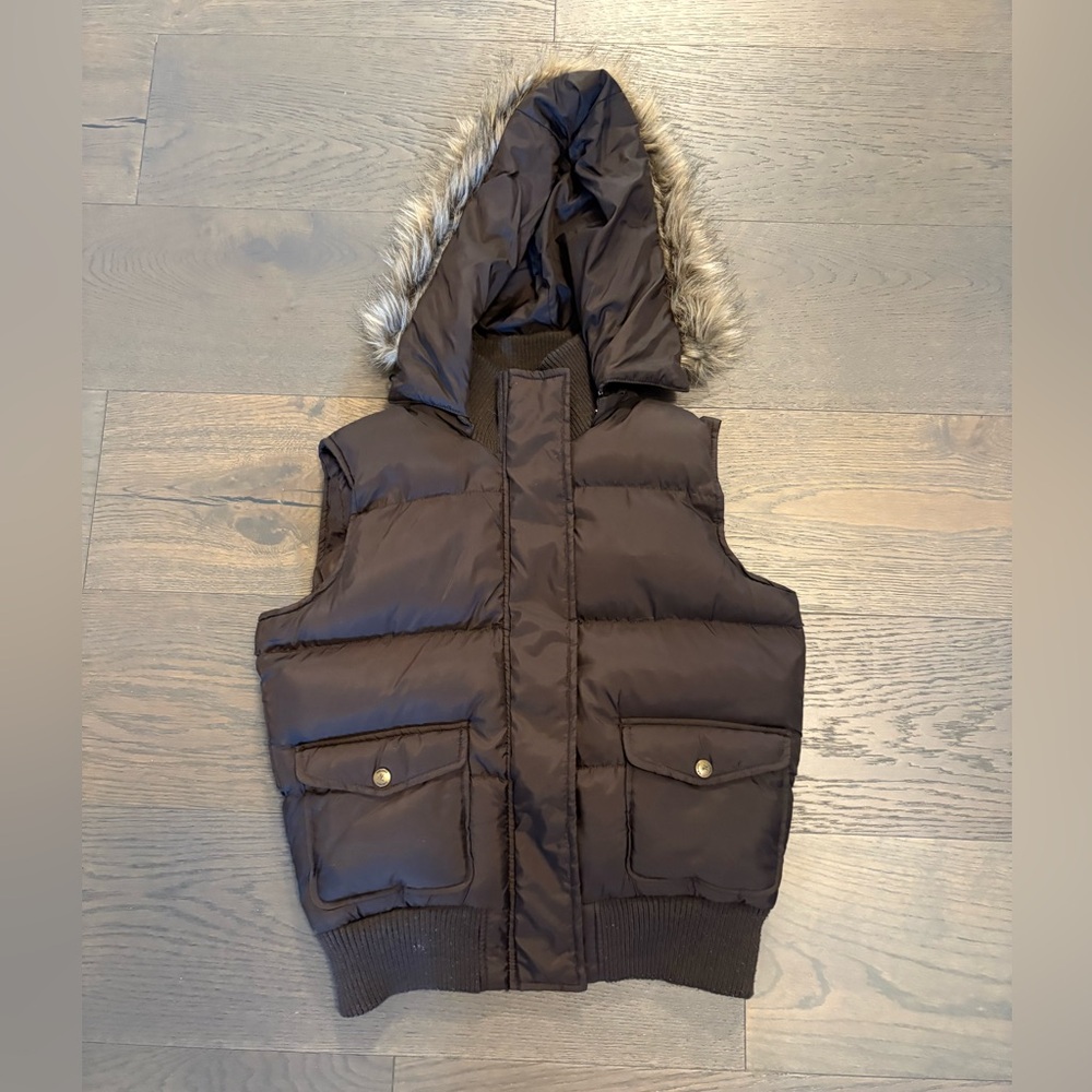 Siblings brand girls brown hooded fall vest sz 12 (large) EUC